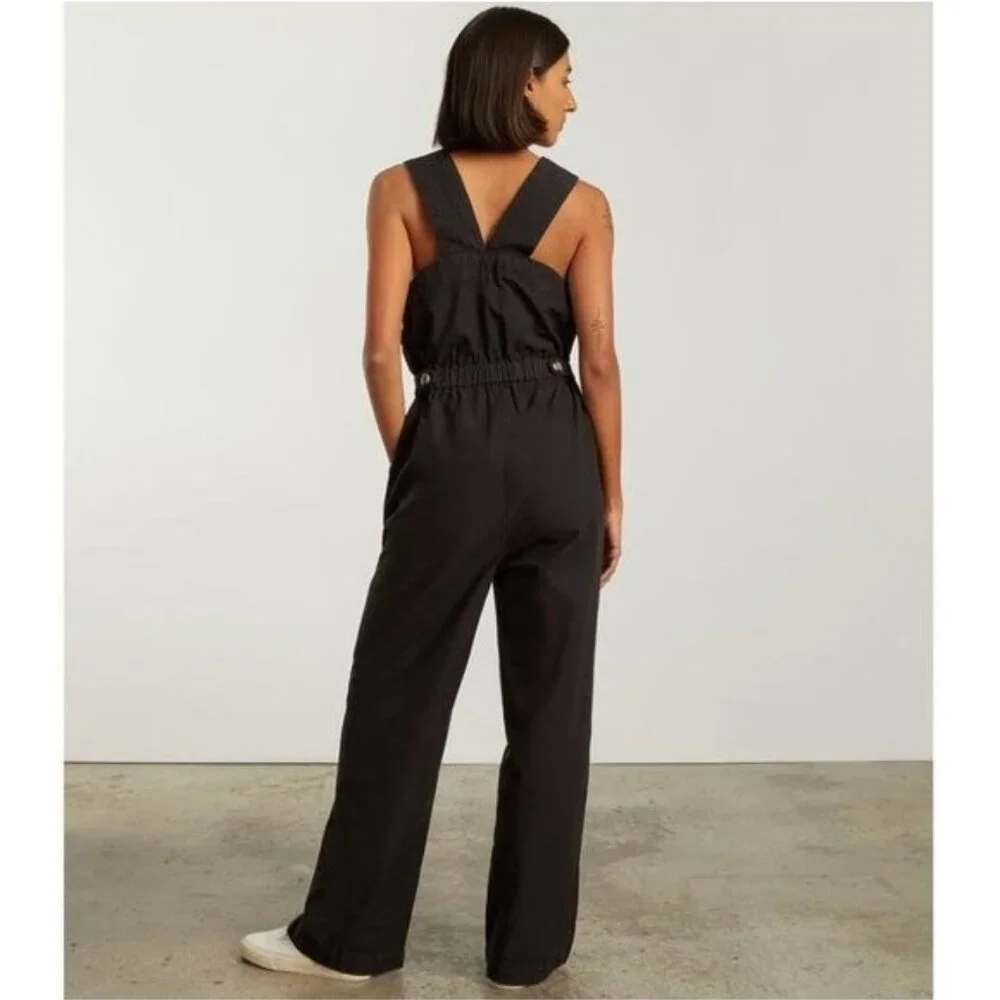 Everlane Black The Fatigue Apron Jumpsuit Cotton Linen 4